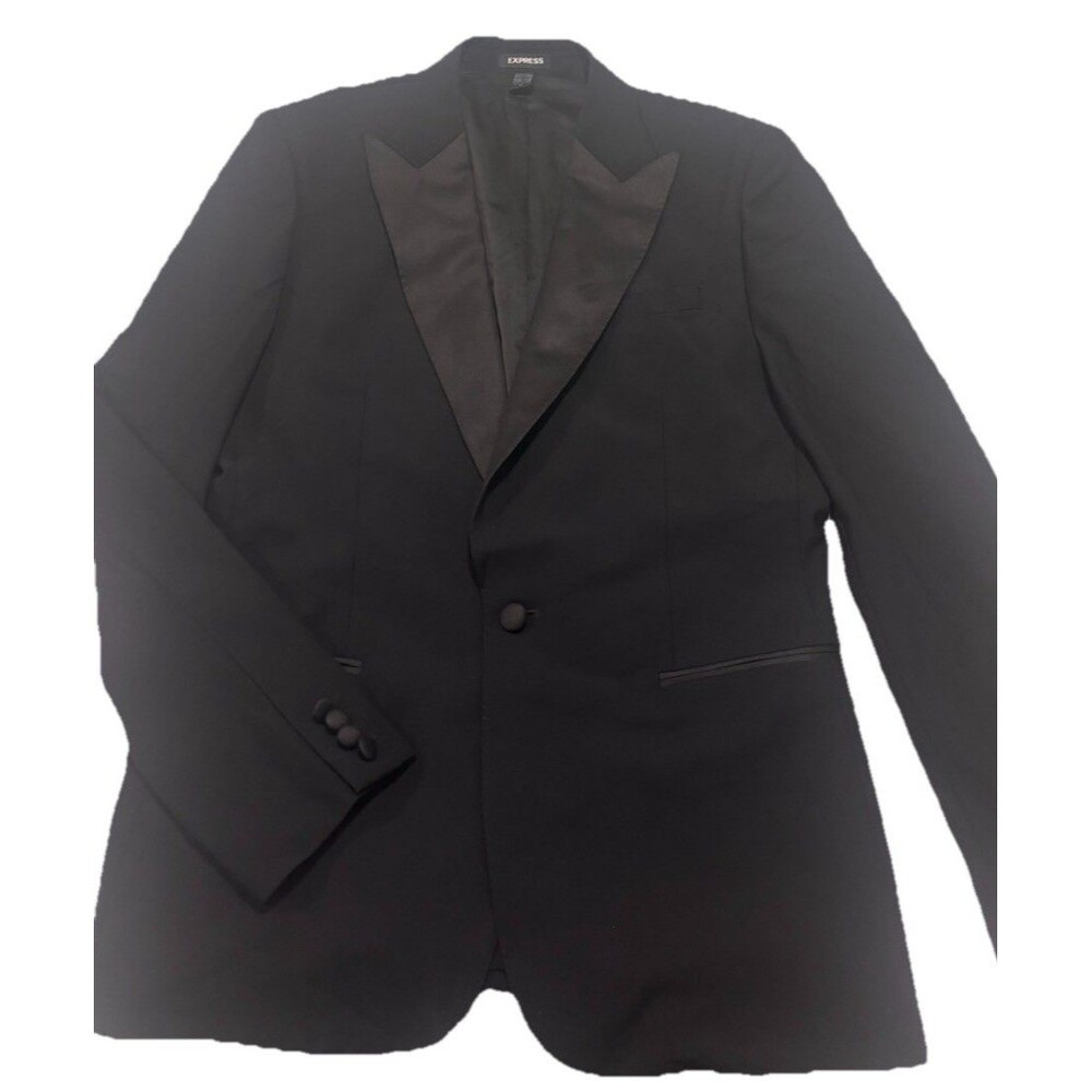 Express Tuxedo Suit Jacket 40 R Blazer Black Satin Accents Conscious Edit